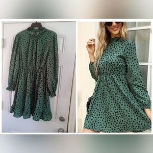 SHEIN Curve Green Black Keyhole Poke Dot Plus Sz Dress 1XL